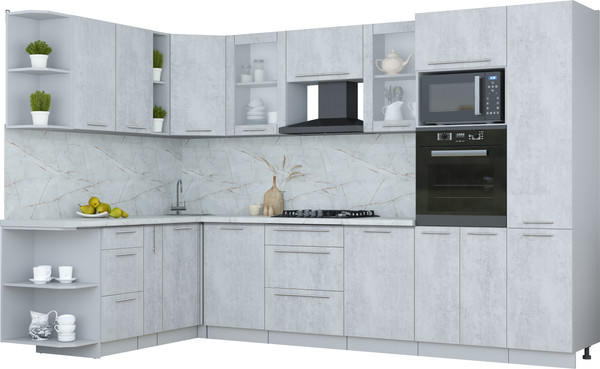 Изображение товара Кухонный гарнитур Интерлиния Мила Пластик 1.88x3.2 LV (оксид светлый/оксид светлый/серый каспий)