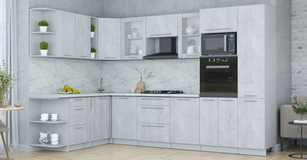 Изображение товара Кухонный гарнитур Интерлиния Мила Пластик 1.88x3.2 LV (оксид светлый/оксид светлый/серый каспий)