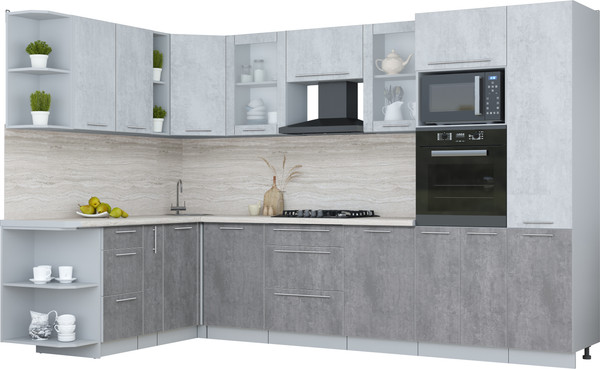 Изображение товара Кухонный гарнитур Интерлиния Мила Пластик 1.88x3.2 LV (оксид светлый/оксид темный/травертин серый)