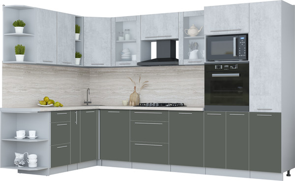 Изображение товара Кухонный гарнитур Интерлиния Мила Пластик 1.88x3.2 LV (оксид светлый/шторм/травертин серый)