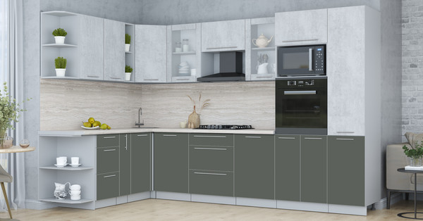 Изображение товара Кухонный гарнитур Интерлиния Мила Пластик 1.88x3.2 LV (оксид светлый/шторм/травертин серый)