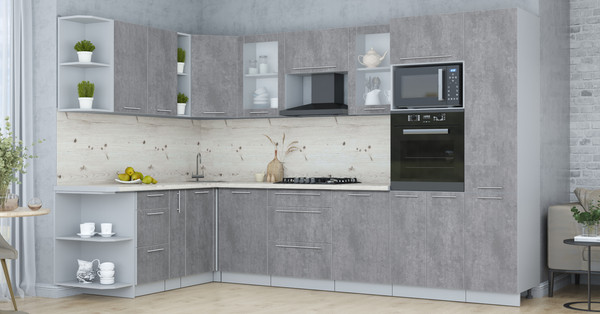 Изображение товара Кухонный гарнитур Интерлиния Мила Пластик 1.88x3.2 LV (оксид темный/оксид темный/бискайская сосна)