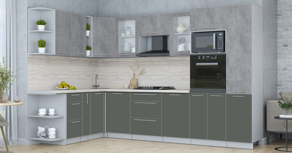 Изображение товара Кухонный гарнитур Интерлиния Мила Пластик 1.88x3.2 LV (оксид темный/шторм/травертин серый)