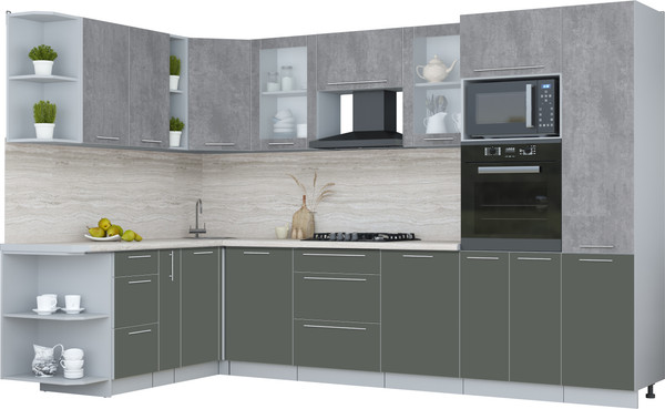 Изображение товара Кухонный гарнитур Интерлиния Мила Пластик 1.88x3.2 LV (оксид темный/шторм/травертин серый)