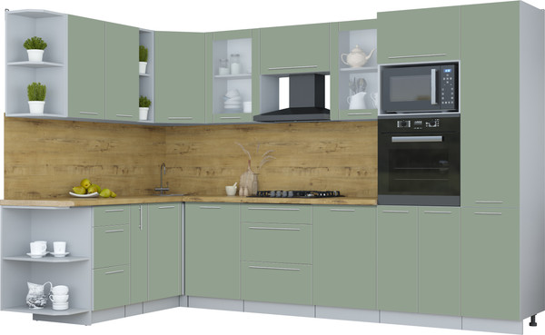 Изображение товара Кухонный гарнитур Интерлиния Мила Пластик 1.88x3.2 LV (полынь/полынь/дуб бунратти)