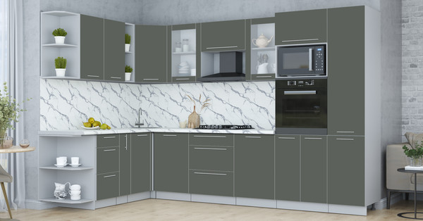 Изображение товара Кухонный гарнитур Интерлиния Мила Пластик 1.88x3.2 LV (шторм/шторм/белый гранит)