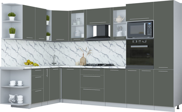 Изображение товара Кухонный гарнитур Интерлиния Мила Пластик 1.88x3.2 LV (шторм/шторм/белый гранит)