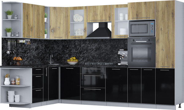 Изображение товара Кухонный гарнитур Интерлиния Мила Пластик 1.88x3.2 LV (дуб эпоксид/черный/кастилло темный)