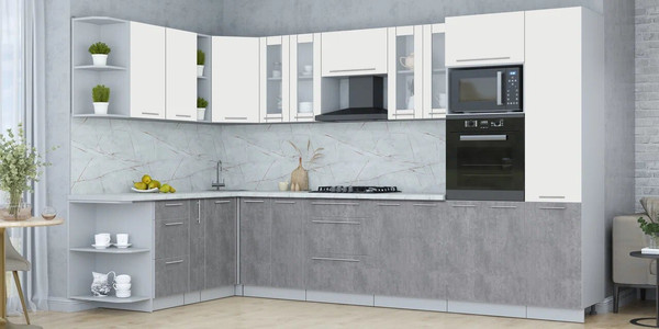 Изображение товара Кухонный гарнитур Интерлиния Мила Пластик 1.88x3.4 LV (зефирный/оксид темный/серый каспий)