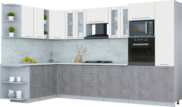 Изображение товара Кухонный гарнитур Интерлиния Мила Пластик 1.88x3.4 LV (зефирный/оксид темный/серый каспий)