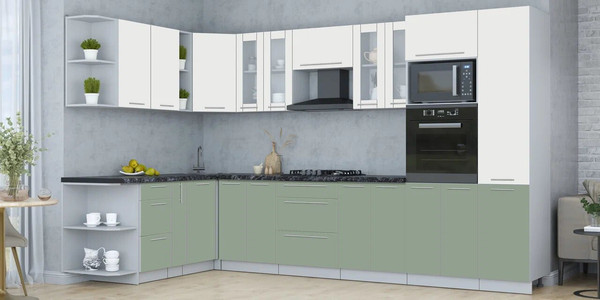 Изображение товара Кухонный гарнитур Интерлиния Мила Пластик 1.88x3.4 LV (зефирный/полынь/кастилло темный)