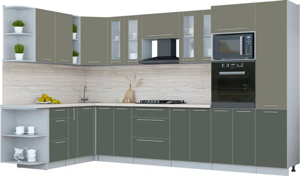 Изображение товара Кухонный гарнитур Интерлиния Мила Пластик 1.88x3.4 LV (кварцевый/шторм/травертин серый)