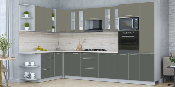 Изображение товара Кухонный гарнитур Интерлиния Мила Пластик 1.88x3.4 LV (кварцевый/шторм/травертин серый)