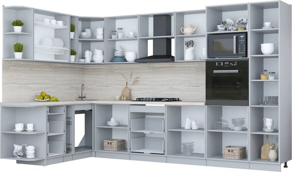 Изображение товара Кухонный гарнитур Интерлиния Мила Пластик 1.88x3.4 LV (латте/латте/дуб бунратти)