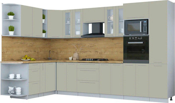 Изображение товара Кухонный гарнитур Интерлиния Мила Пластик 1.88x3.4 LV (латте/латте/дуб бунратти)