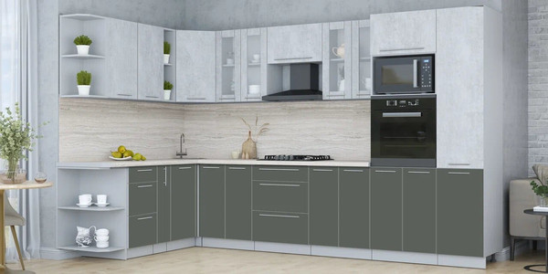 Изображение товара Кухонный гарнитур Интерлиния Мила Пластик 1.88x3.4 LV (оксид светлый/шторм/травертин серый)