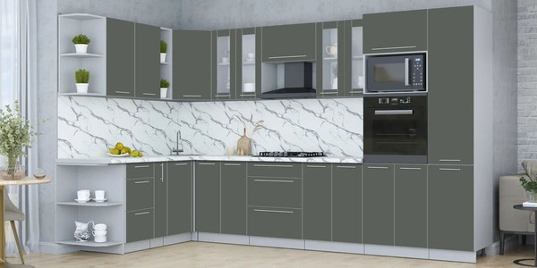 Изображение товара Кухонный гарнитур Интерлиния Мила Пластик 1.88x3.4 LV (шторм/шторм/белый гранит)