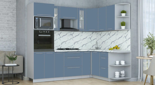 Изображение товара Кухонный гарнитур Интерлиния Мила Пластик 1.68x2.4 PR (арктический/арктический/белый гранит)