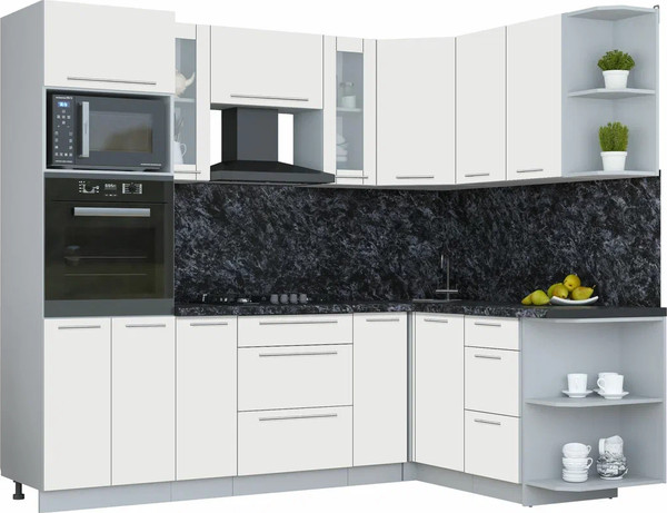 Изображение товара Кухонный гарнитур Интерлиния Мила Пластик 1.68x2.4 PR (зефирный/зефирный/кастилло темный)