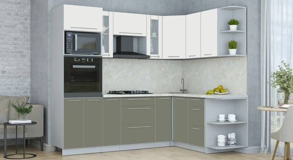 Изображение товара Кухонный гарнитур Интерлиния Мила Пластик 1.68x2.4 PR (зефирный/кварцевый/опал светлый)