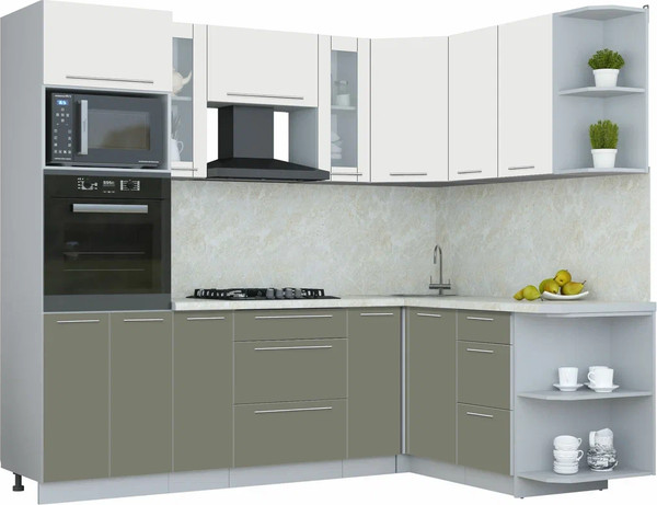 Изображение товара Кухонный гарнитур Интерлиния Мила Пластик 1.68x2.4 PR (зефирный/кварцевый/опал светлый)