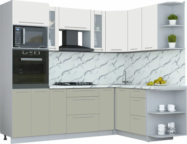 Изображение товара Кухонный гарнитур Интерлиния Мила Пластик 1.68x2.4 PR (зефирный/латте/белый гранит)