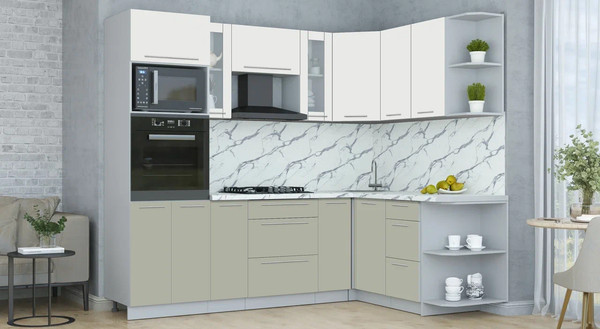 Изображение товара Кухонный гарнитур Интерлиния Мила Пластик 1.68x2.4 PR (зефирный/латте/белый гранит)