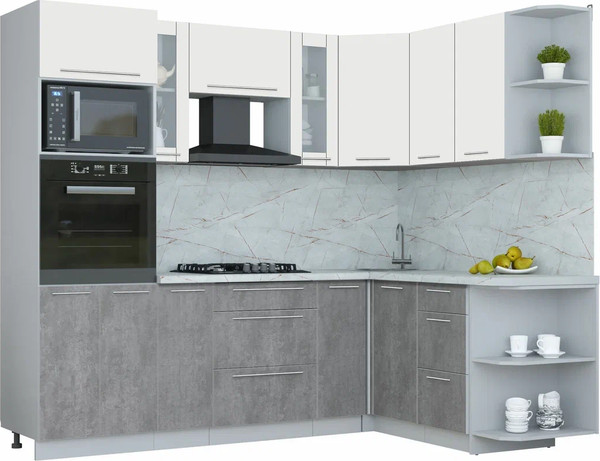 Изображение товара Кухонный гарнитур Интерлиния Мила Пластик 1.68x2.4 PR (зефирный/оксид темный/серый каспий)