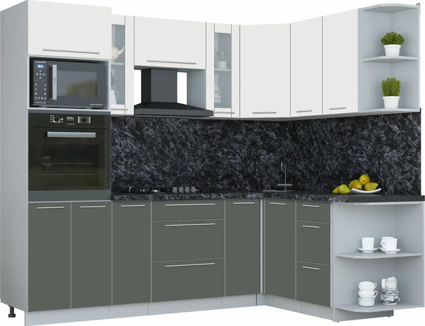 Изображение товара Кухонный гарнитур Интерлиния Мила Пластик 1.68x2.4 PR (зефирный/шторм/кастилло темный)