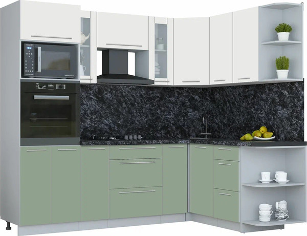 Изображение товара Кухонный гарнитур Интерлиния Мила Пластик 1.68x2.4 PR (зефирный/полынь/кастилло темный)