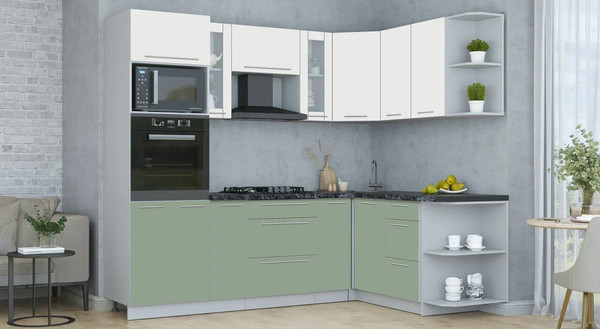 Изображение товара Кухонный гарнитур Интерлиния Мила Пластик 1.68x2.4 PR (зефирный/полынь/кастилло темный)