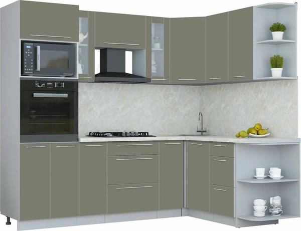 Изображение товара Кухонный гарнитур Интерлиния Мила Пластик 1.68x2.4 PR (кварцевый/кварцевый/опал светлый)