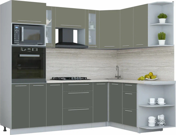 Изображение товара Кухонный гарнитур Интерлиния Мила Пластик 1.68x2.4 PR (кварцевый/шторм/травертин серый)