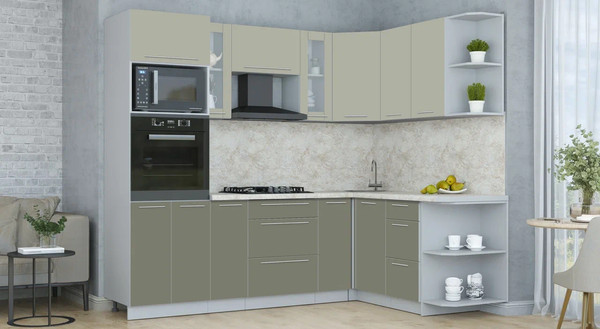 Изображение товара Кухонный гарнитур Интерлиния Мила Пластик 1.68x2.4 PR (латте/кварцевый/опал светлый)