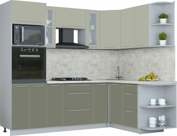 Изображение товара Кухонный гарнитур Интерлиния Мила Пластик 1.68x2.4 PR (латте/кварцевый/опал светлый)