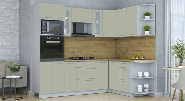 Изображение товара Кухонный гарнитур Интерлиния Мила Пластик 1.68x2.4 PR (латте/латте/дуб бунратти)