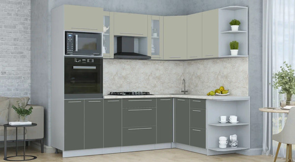 Изображение товара Кухонный гарнитур Интерлиния Мила Пластик 1.68x2.4 PR (латте/шторм/опал светлый)