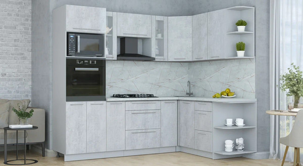 Изображение товара Кухонный гарнитур Интерлиния Мила Пластик 1.68x2.4 PR (оксид светлый/оксид светлый/серый каспий)