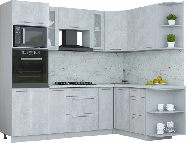 Изображение товара Кухонный гарнитур Интерлиния Мила Пластик 1.68x2.4 PR (оксид светлый/оксид светлый/серый каспий)