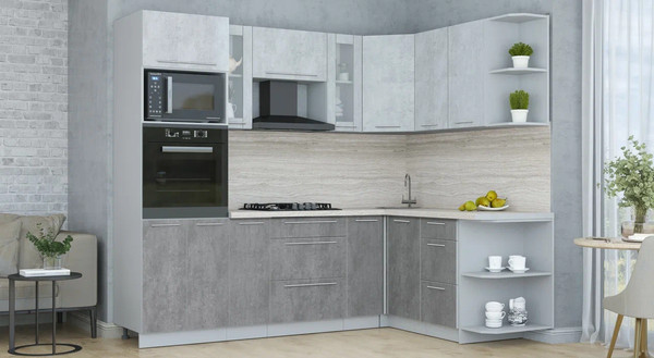 Изображение товара Кухонный гарнитур Интерлиния Мила Пластик 1.68x2.4 PR (оксид светлый/оксид темный/травертин серый)