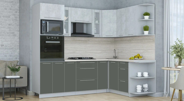 Изображение товара Кухонный гарнитур Интерлиния Мила Пластик 1.68x2.4 PR (оксид светлый/шторм/травертин серый)