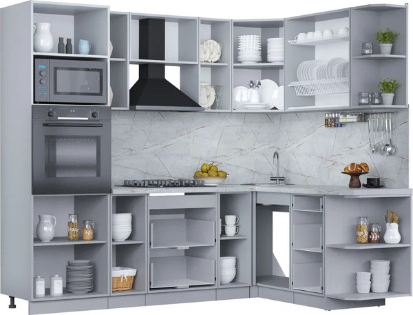 Изображение товара Кухонный гарнитур Интерлиния Мила Пластик 1.68x2.4 PR (оксид темный/оксид темный/бискайская сосна)