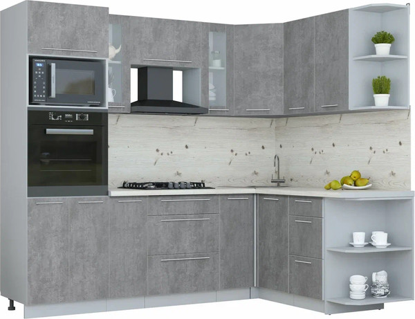 Изображение товара Кухонный гарнитур Интерлиния Мила Пластик 1.68x2.4 PR (оксид темный/оксид темный/бискайская сосна)