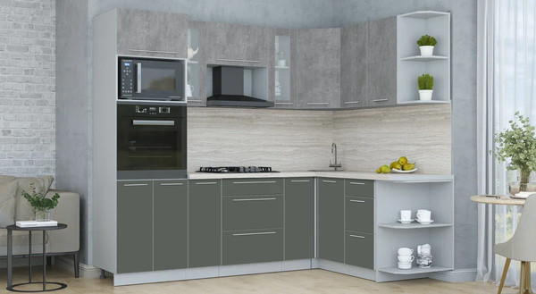 Изображение товара Кухонный гарнитур Интерлиния Мила Пластик 1.68x2.4 PR (оксид темный/шторм/травертин серый)