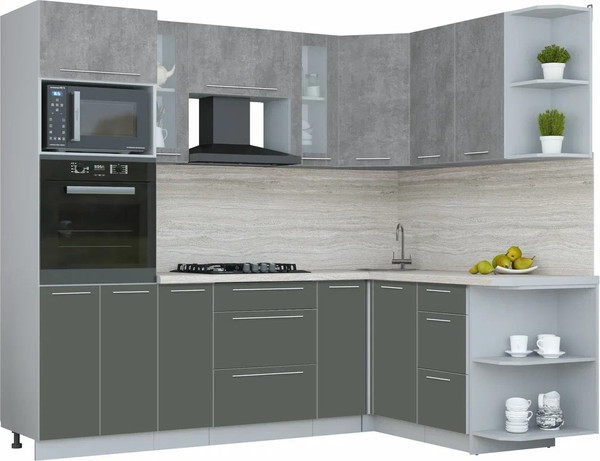 Изображение товара Кухонный гарнитур Интерлиния Мила Пластик 1.68x2.4 PR (оксид темный/шторм/травертин серый)