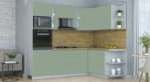 Изображение товара Кухонный гарнитур Интерлиния Мила Пластик 1.68x2.4 PR (полынь/полынь/дуб бунратти)