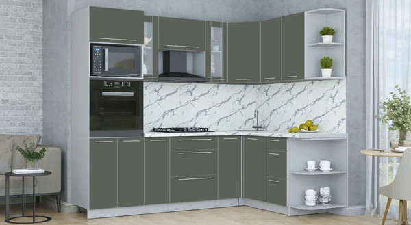 Изображение товара Кухонный гарнитур Интерлиния Мила Пластик 1.68x2.4 PR (шторм/шторм/белый гранит)