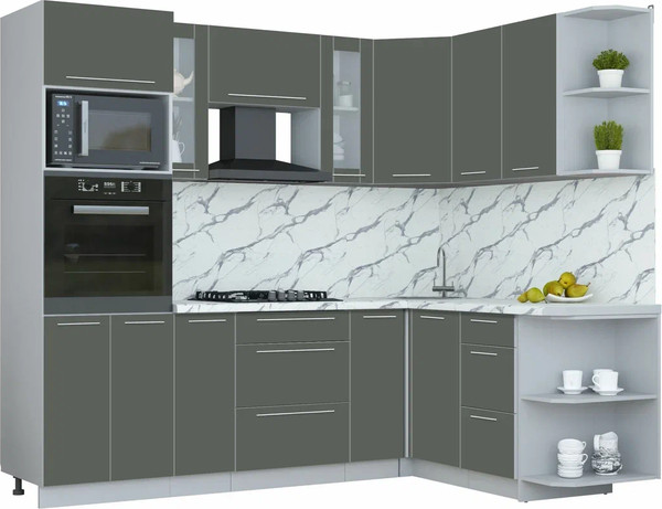 Изображение товара Кухонный гарнитур Интерлиния Мила Пластик 1.68x2.4 PR (шторм/шторм/белый гранит)