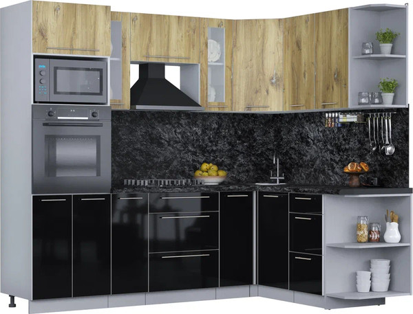 Изображение товара Кухонный гарнитур Интерлиния Мила Пластик 1.68x2.4 PR (дуб эпоксид/черный/кастилло темный)