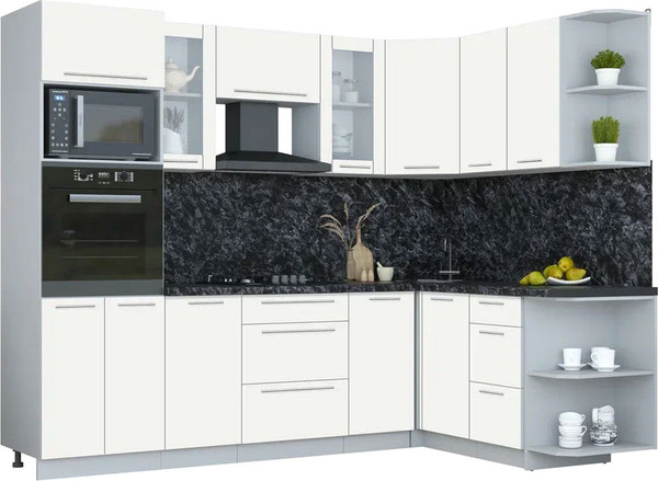 Изображение товара Кухонный гарнитур Интерлиния Мила Пластик 1.68x2.6 PR (зефирный/зефирный/кастилло темный)